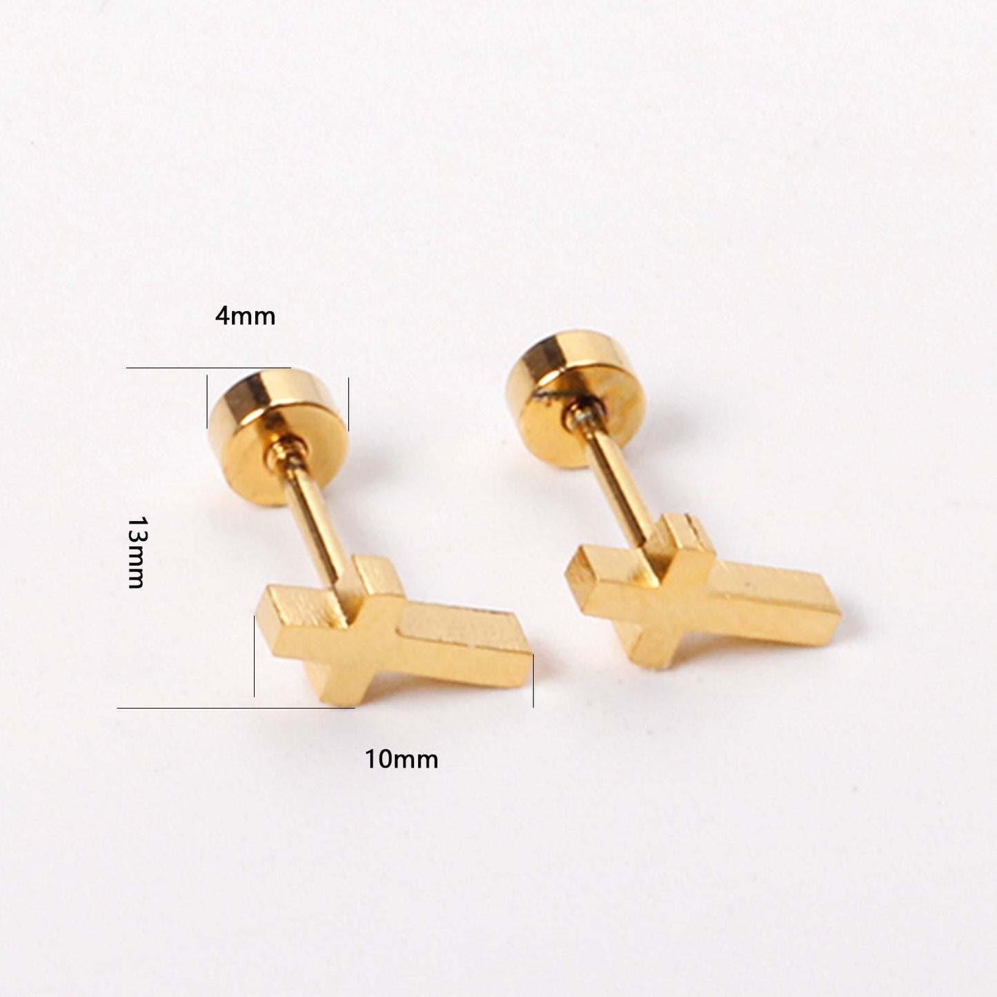 12 pairs steel/golden Cross Screwback Earrings w/o drill asonjewelry