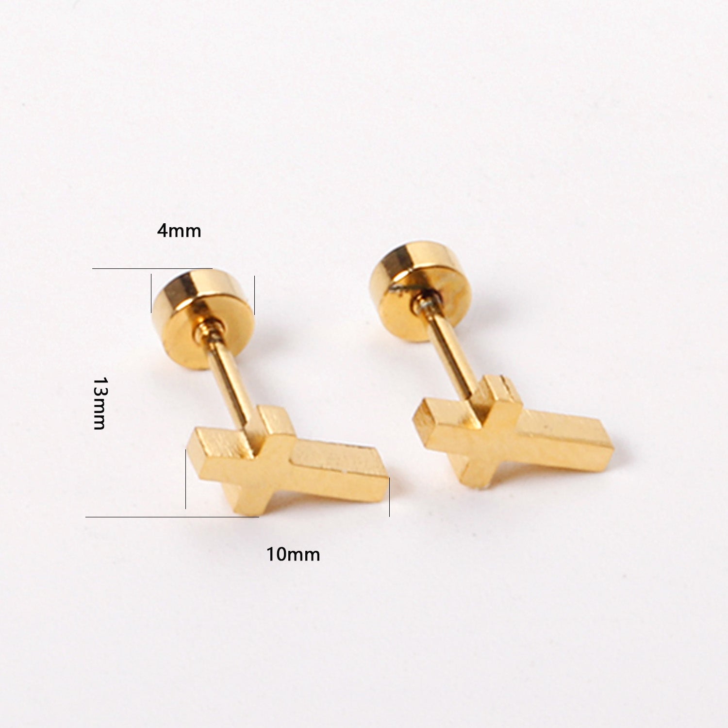 12 pairs steel/golden Cross Screwback Earrings w/o drill asonjewelry