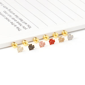 12 pairs 4mm round cake +6*5mm multi diamond peach heart mixed 6 colors earrings steel/golden