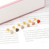 12 pairs 4mm round cake +6*5mm multi diamond peach heart mixed 6 colors earrings steel/golden