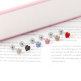 12 pairs 4mm round cake +6*5mm multi diamond peach heart mixed 6 colors earrings steel/golden