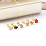 12 pairs 4mm round cake +6*5mm multi diamond peach heart mixed 6 colors earrings steel/golden