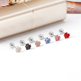 12 pairs 4mm round cake +6*5mm multi diamond peach heart mixed 6 colors earrings steel/golden
