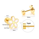 12 pairs 4mm round cake + 8mm cherry blossom mixed 6 colors studs steel / gold