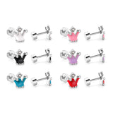 12 pairs 4mm round cake +8*7mm crown mix 6 colors studs steel/golden