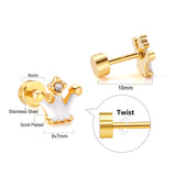 12 pairs 4mm round cake +8*7mm crown mix 6 colors studs steel/golden