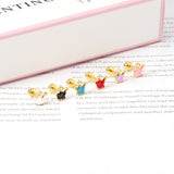 12 pairs 4mm round cake +8*7mm crown mix 6 colors studs steel/golden