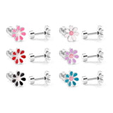 12 pairs of 4mm round cake + 8mm chrysanthemum mix 6 colors set of earrings steel / gold