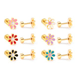 12 pairs of 4mm round cake + 8mm chrysanthemum mix 6 colors set of earrings steel / gold