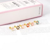 12 pairs of 4mm round cake + 8mm chrysanthemum mix 6 colors set of earrings steel / gold