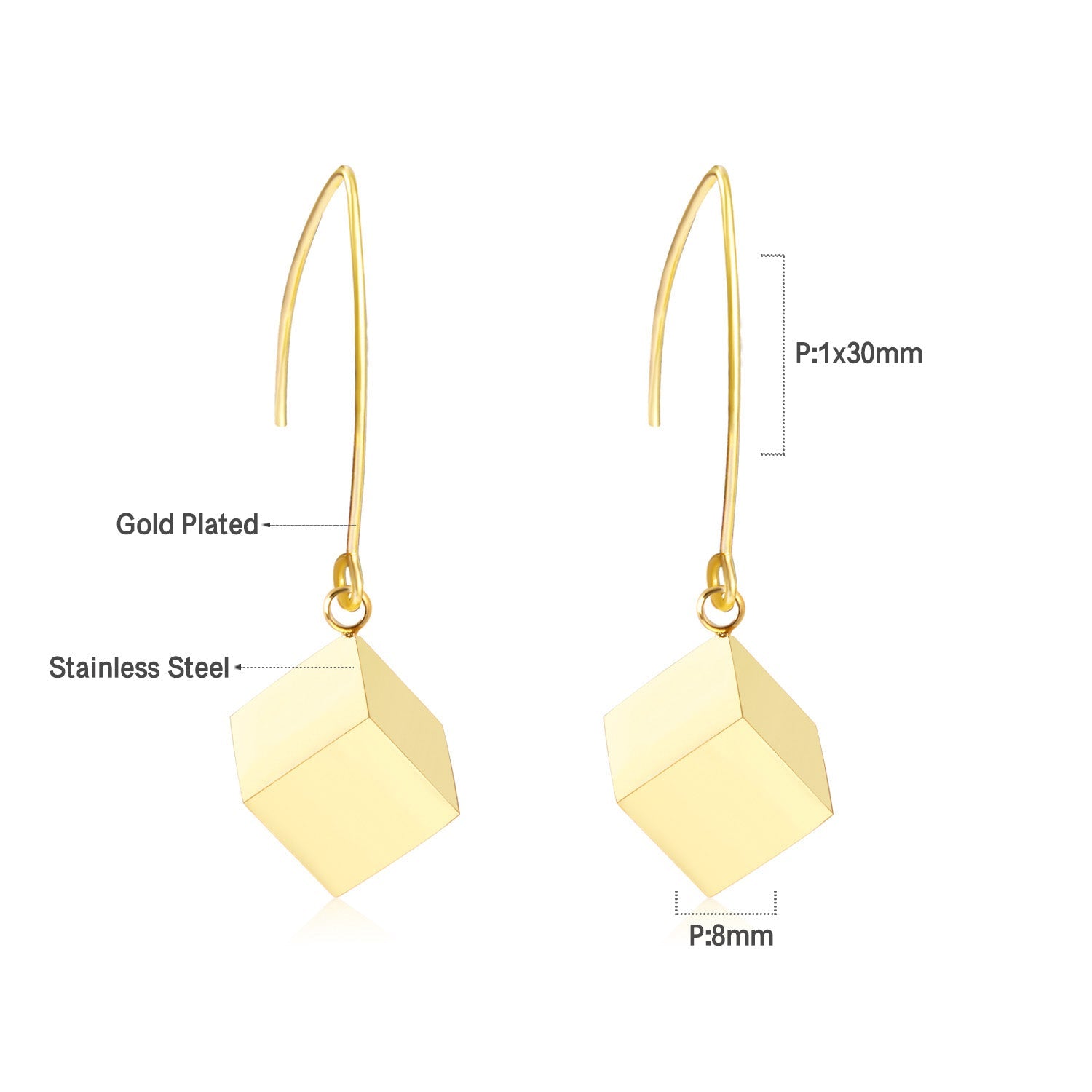 Small V Hook Closure Brushed Square 8mm Earrings asonjewelry