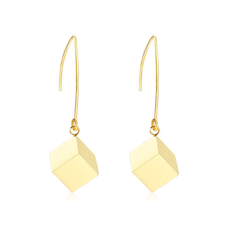 Small V Hook Closure Brushed Square 8mm Earrings