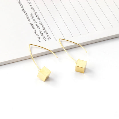 Small V Hook Closure Brushed Square 8mm Earrings asonjewelry