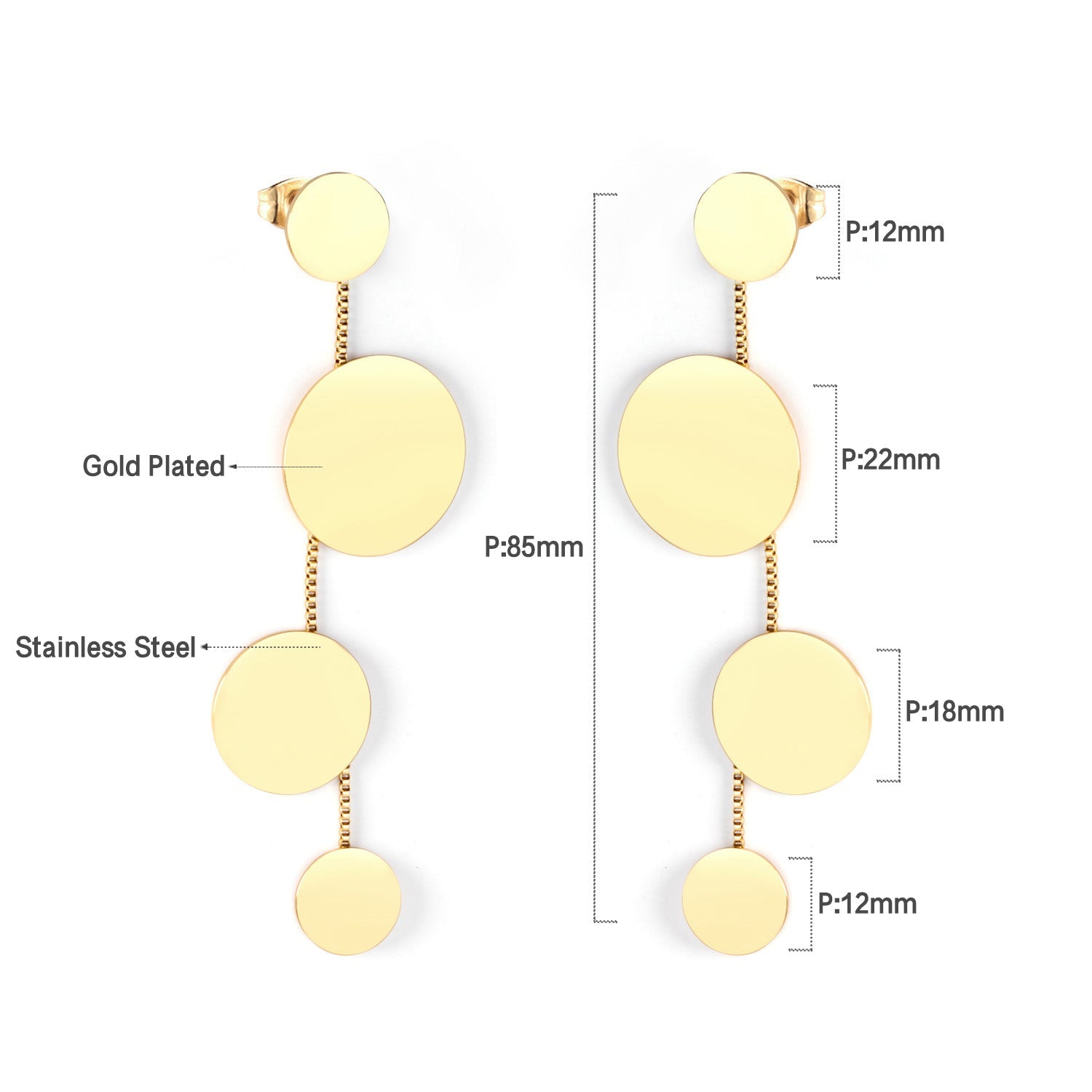 12+22+18+12mm round glossy earrings asonjewelry