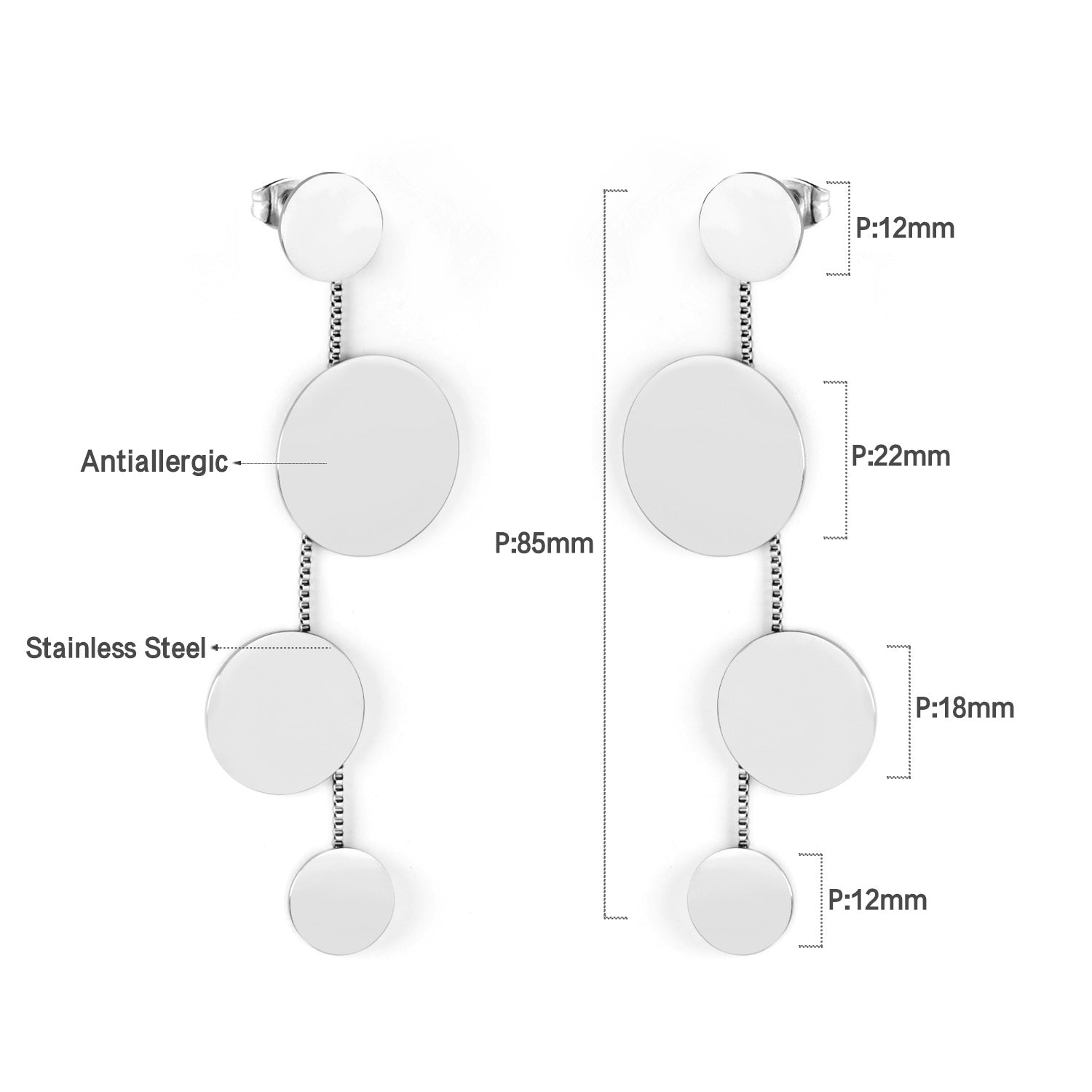 12+22+18+12mm round glossy earrings asonjewelry