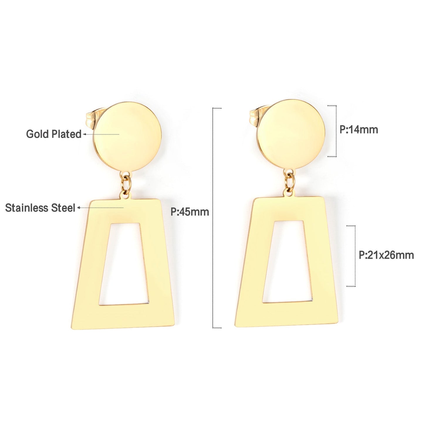 14mm Round + 21*26mm Trapezoidal Glossy Earrings asonjewelry