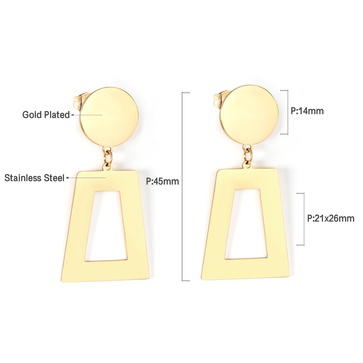 14mm Round + 21*26mm Trapezoidal Glossy Earrings asonjewelry