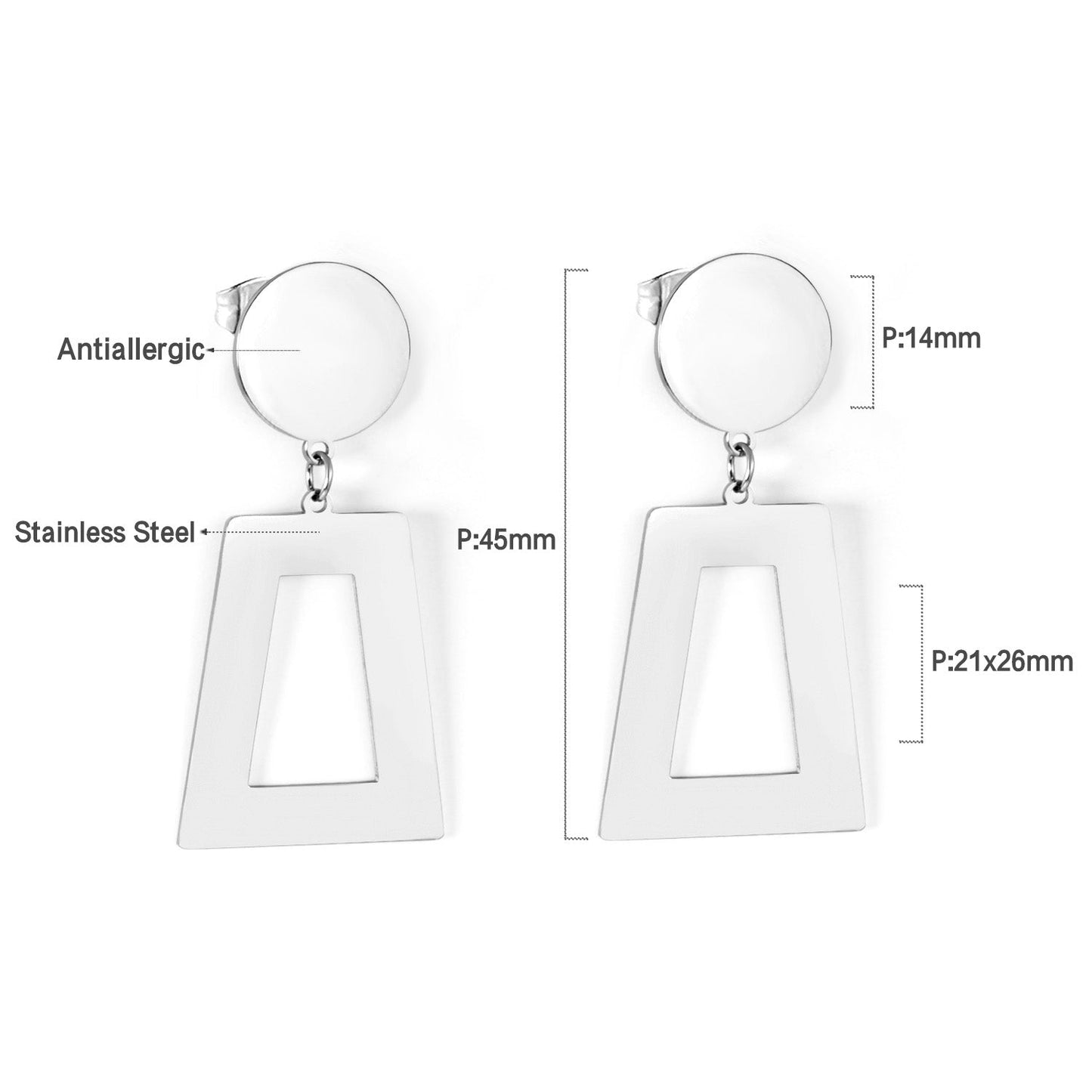 14mm Round + 21*26mm Trapezoidal Glossy Earrings asonjewelry