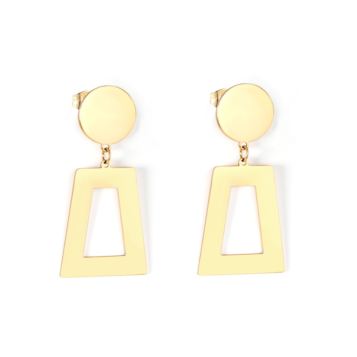 14mm Round + 21*26mm Trapezoidal Glossy Earrings asonjewelry