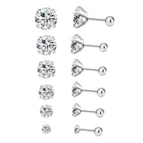 12 pairs 3mm/4mm/5mm/6mm/7mm/8mm gold/steel color four-grip round white diamond screw plugs