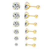 12 pairs 3mm/4mm/5mm/6mm/7mm/8mm gold/steel color four-grip round white diamond screw plugs