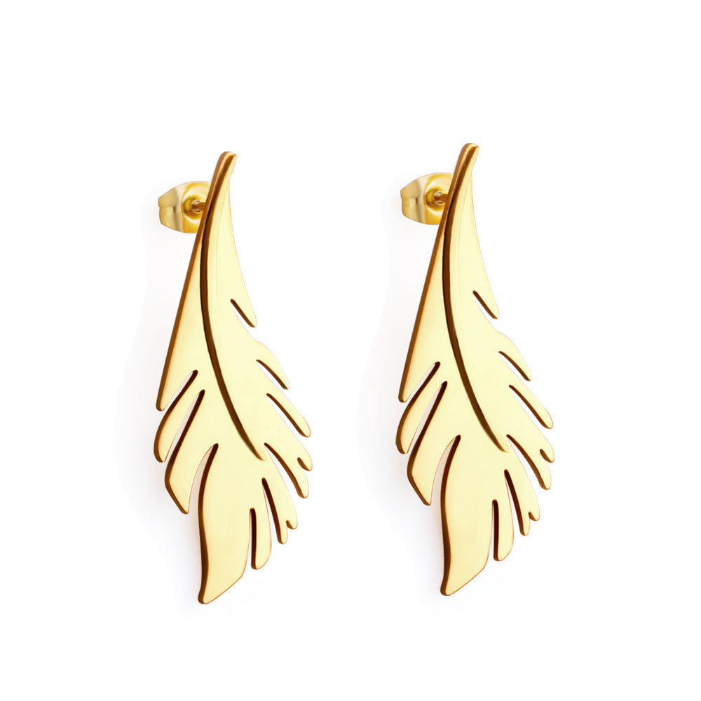 Leaf Stud Earrings Gold asonjewelry
