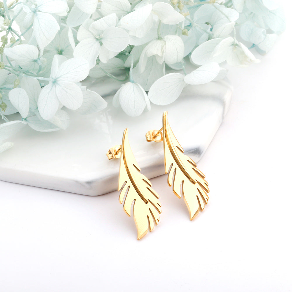 Leaf Stud Earrings Gold asonjewelry