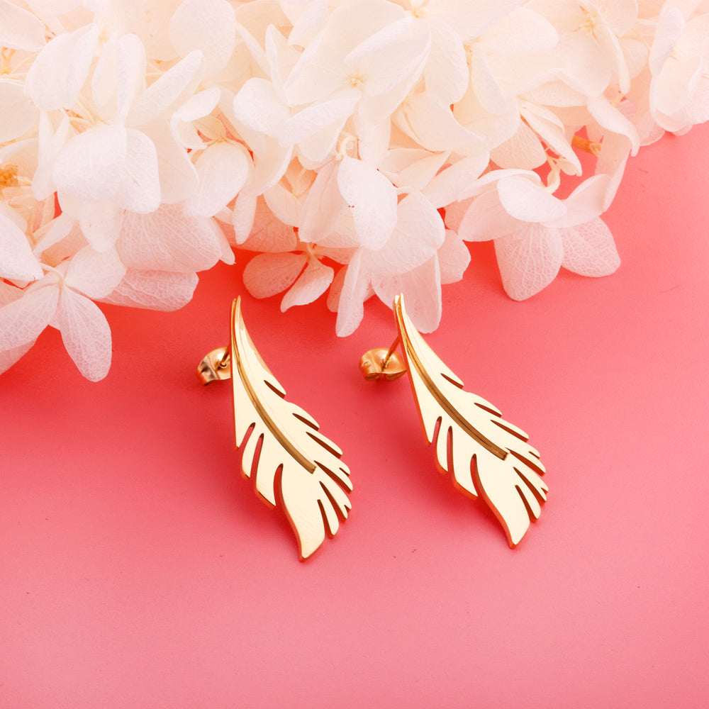 Leaf Stud Earrings Gold asonjewelry