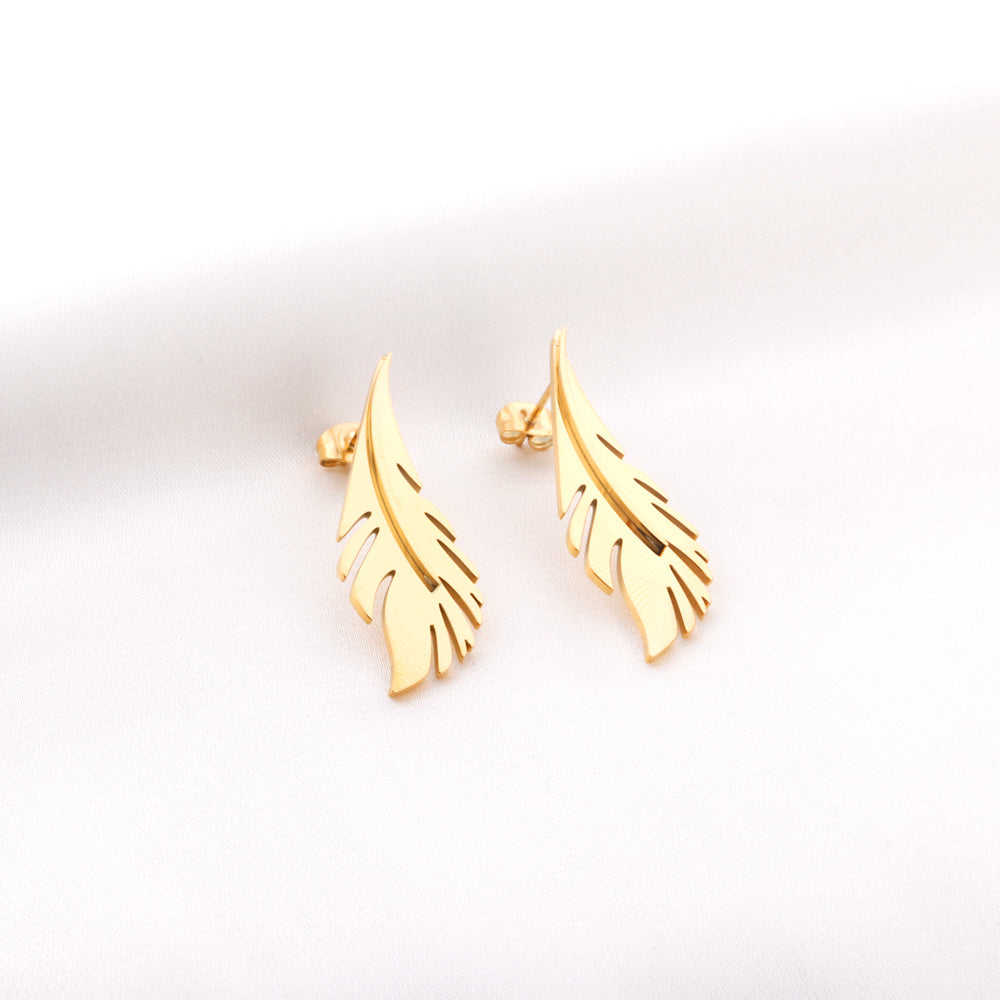 Leaf Stud Earrings Gold asonjewelry