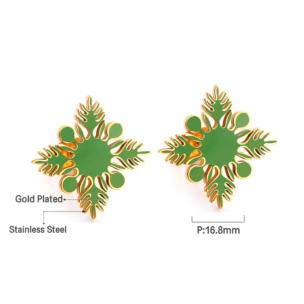 20.2*20.2mm orange/green four-petal flower leaf oil drop earrings gold color asonjewelry