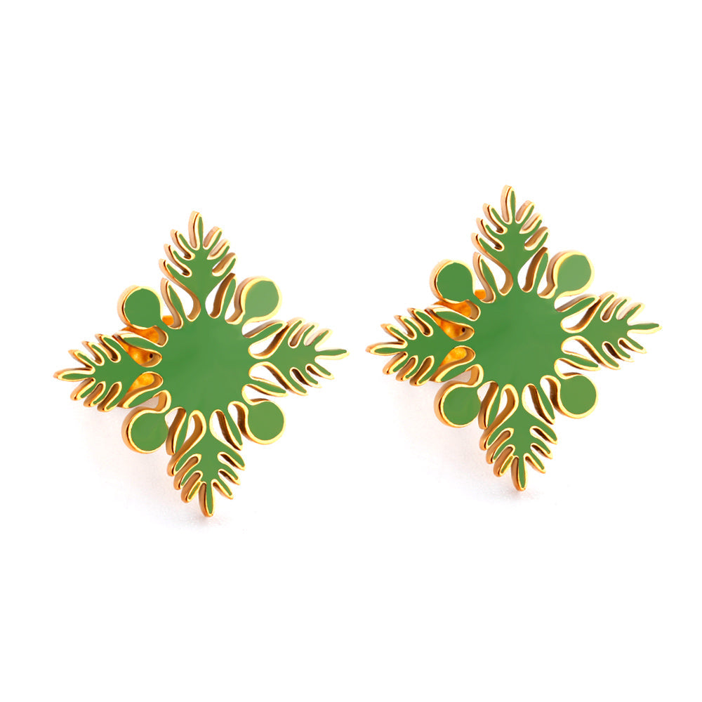 20.2*20.2mm orange/green four-petal flower leaf oil drop earrings gold color asonjewelry