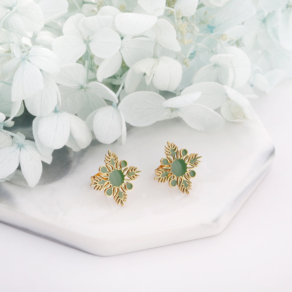 20.2*20.2mm orange/green four-petal flower leaf oil drop earrings gold color asonjewelry