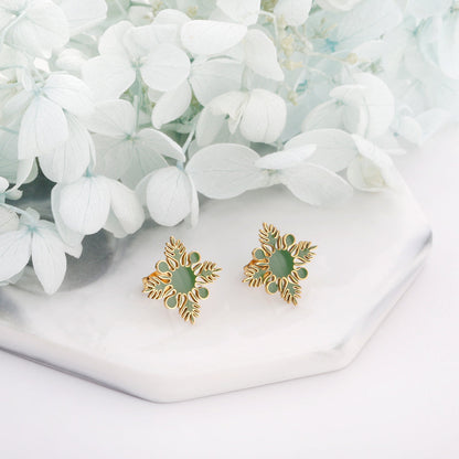 20.2*20.2mm orange/green four-petal flower leaf oil drop earrings gold color asonjewelry