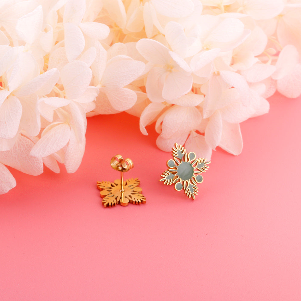 20.2*20.2mm orange/green four-petal flower leaf oil drop earrings gold color asonjewelry