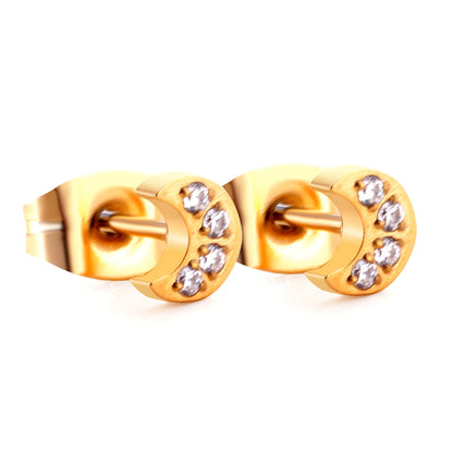 4.2*5mm Moon with CNC Zirconia Stud Earrings Steel Color/Golden Color asonjewelry