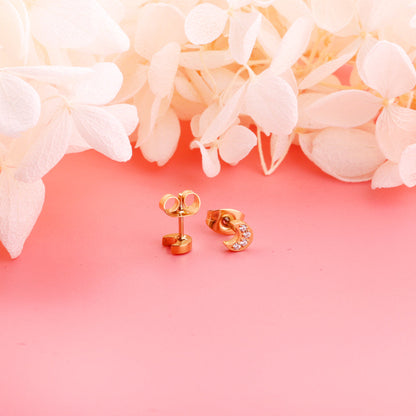 4.2*5mm Moon with CNC Zirconia Stud Earrings Steel Color/Golden Color asonjewelry