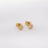 4.2*5mm Moon with CNC Zirconia Stud Earrings Steel Color/Golden Color