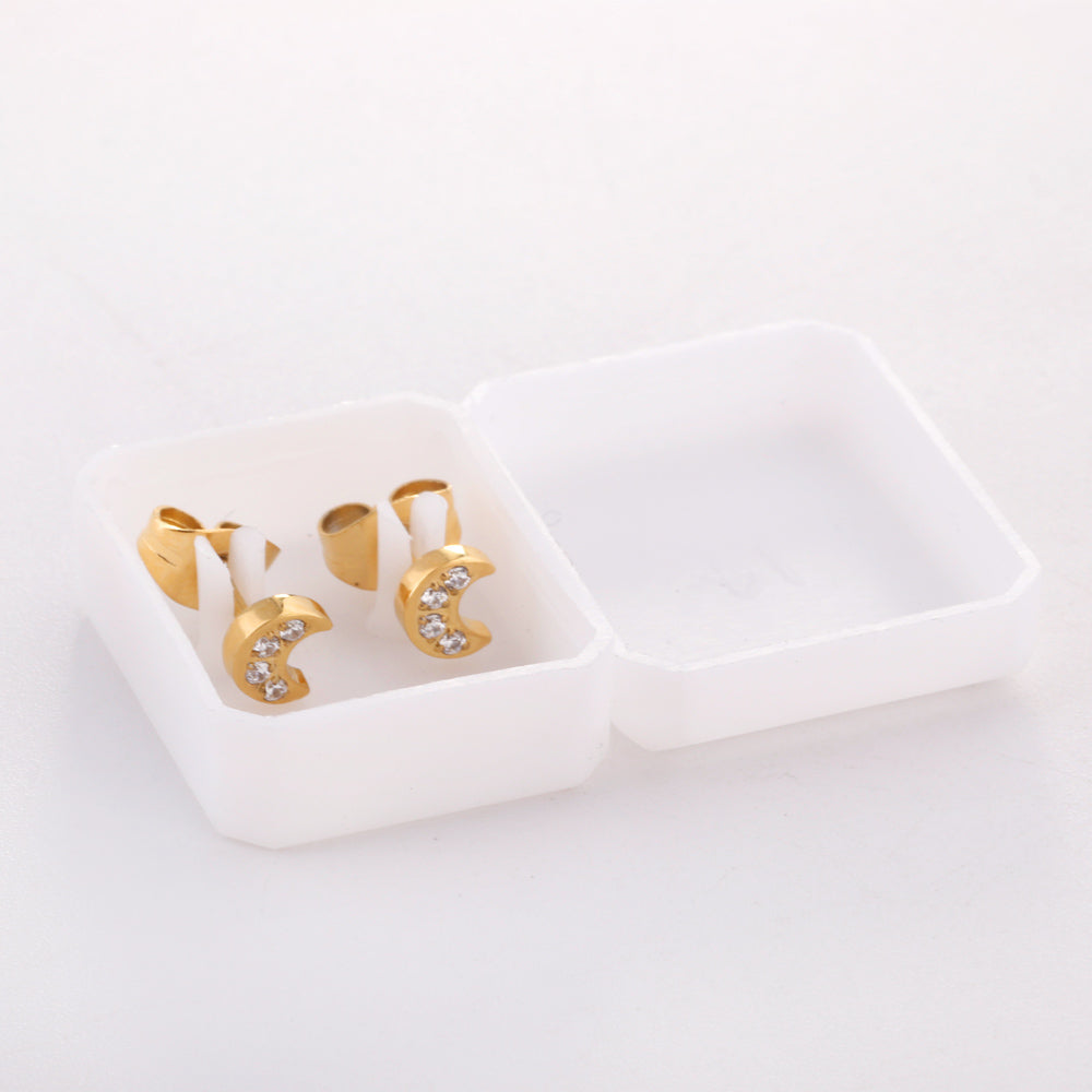 4.2*5mm Moon with CNC Zirconia Stud Earrings Steel Color/Golden Color asonjewelry