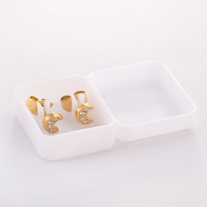 4.2*5mm Moon with CNC Zirconia Stud Earrings Steel Color/Golden Color asonjewelry