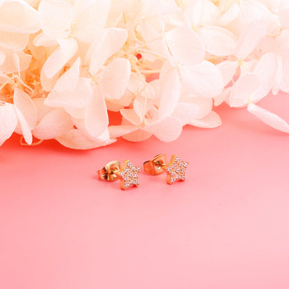 6.8mm Pentagram with CNC White Zirconia Stud Earrings Steel/Gold asonjewelry