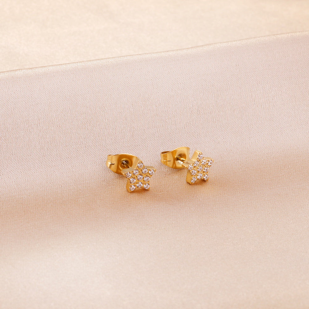 6.8mm Pentagram with CNC White Zirconia Stud Earrings Steel/Gold asonjewelry