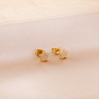 6.8mm Pentagram with CNC White Zirconia Stud Earrings Steel/Gold asonjewelry