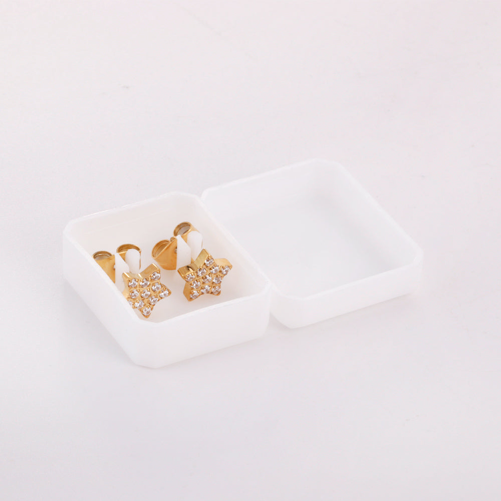 6.8mm Pentagram with CNC White Zirconia Stud Earrings Steel/Gold asonjewelry