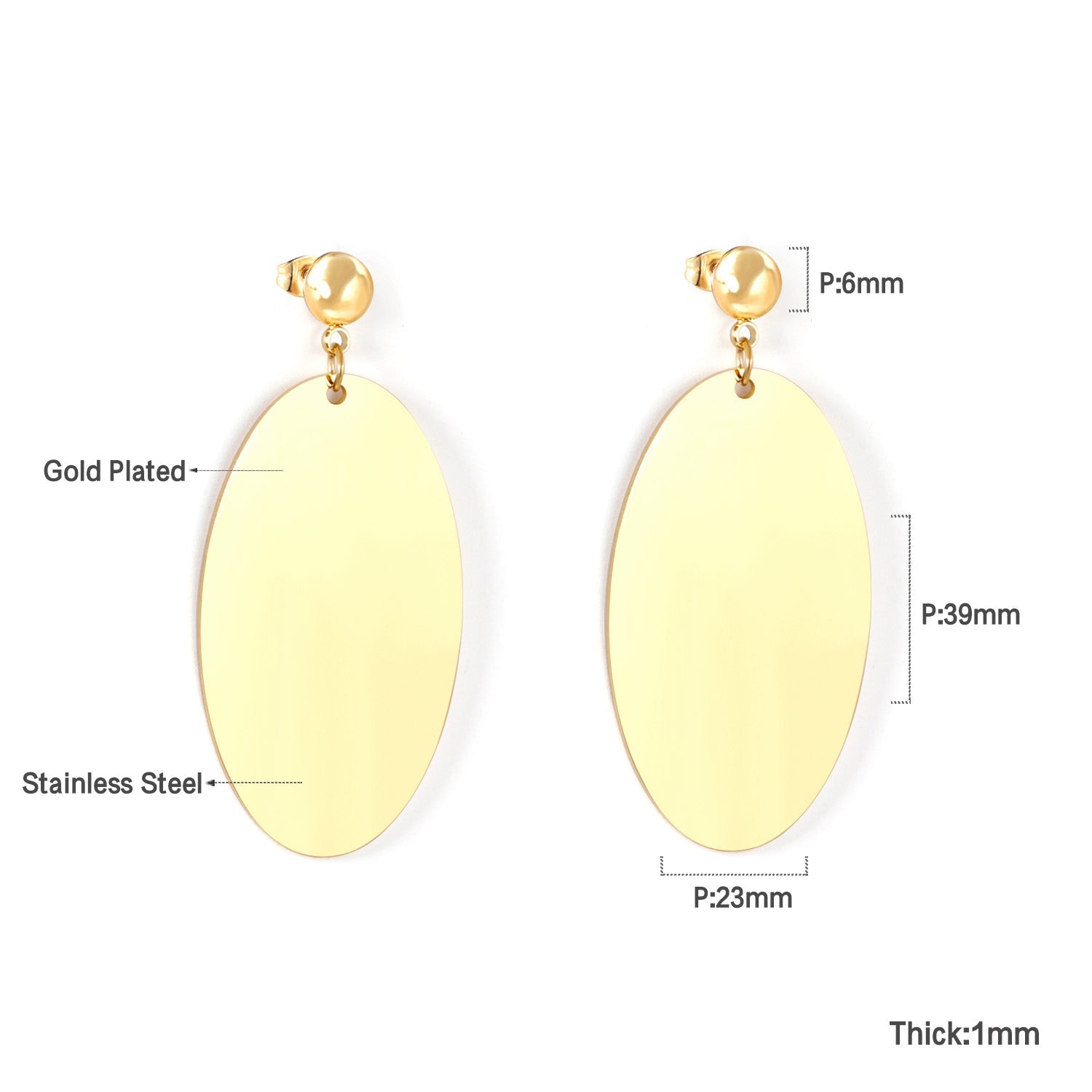 Halved Steel Bead Gloss & Brushed Oval Earrings asonjewelry