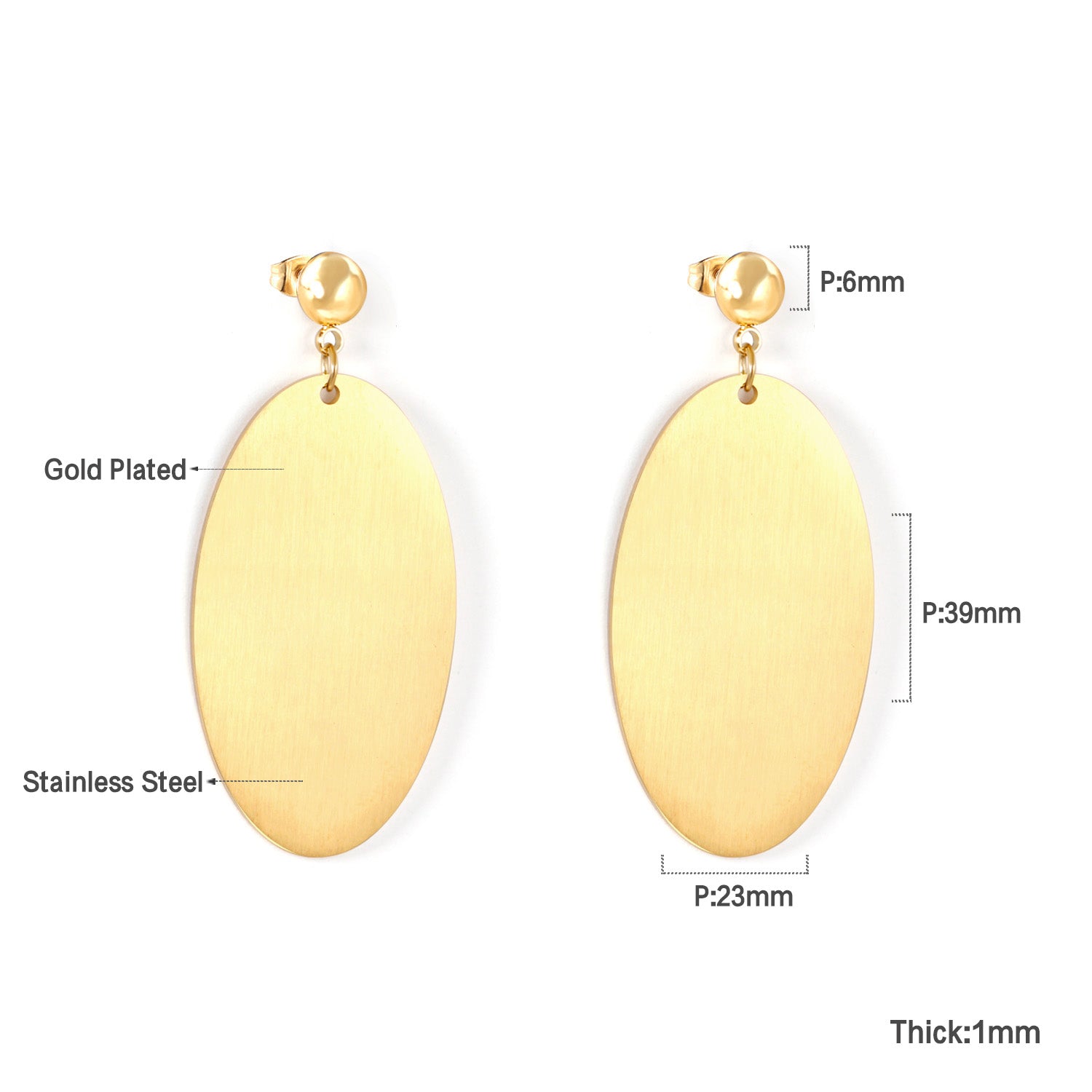 Halved Steel Bead Gloss & Brushed Oval Earrings asonjewelry