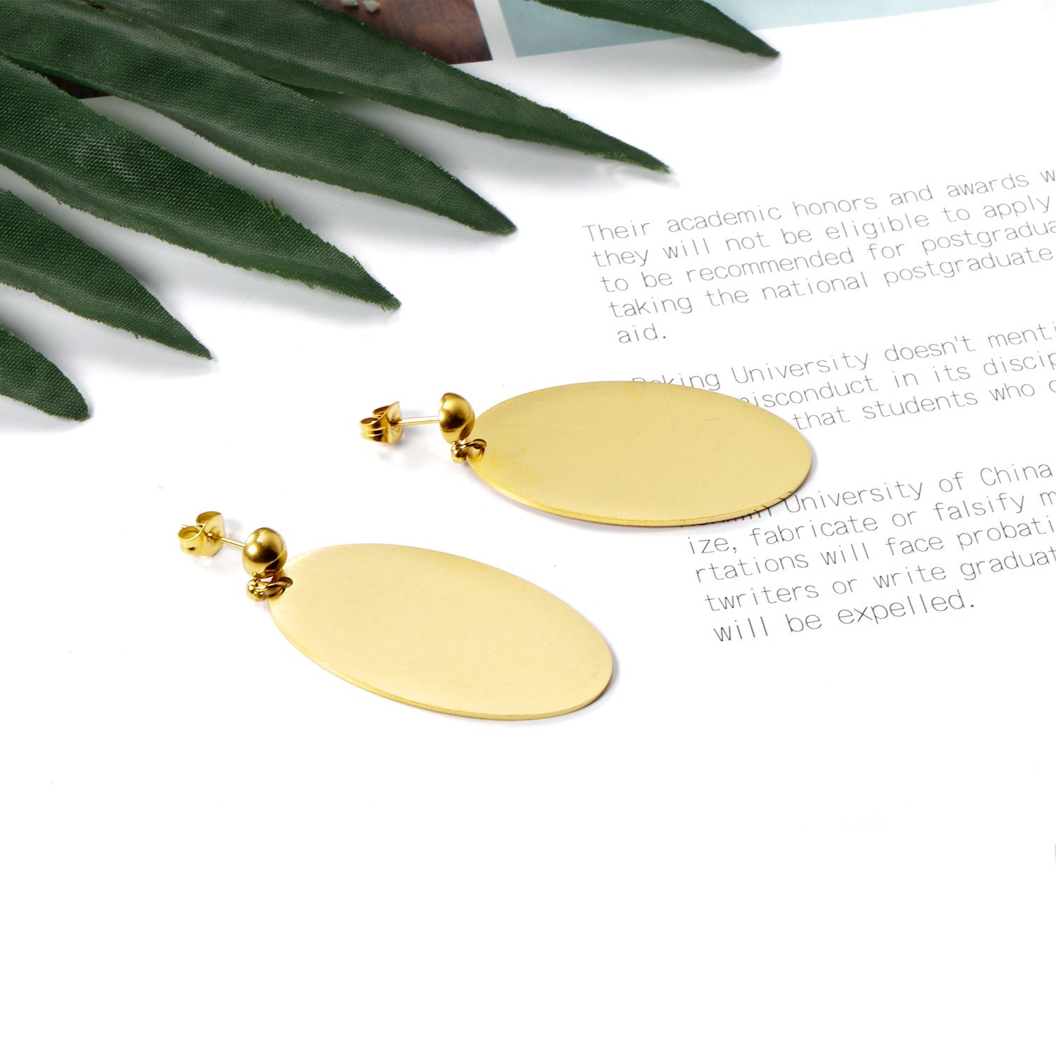 Halved Steel Bead Gloss & Brushed Oval Earrings asonjewelry