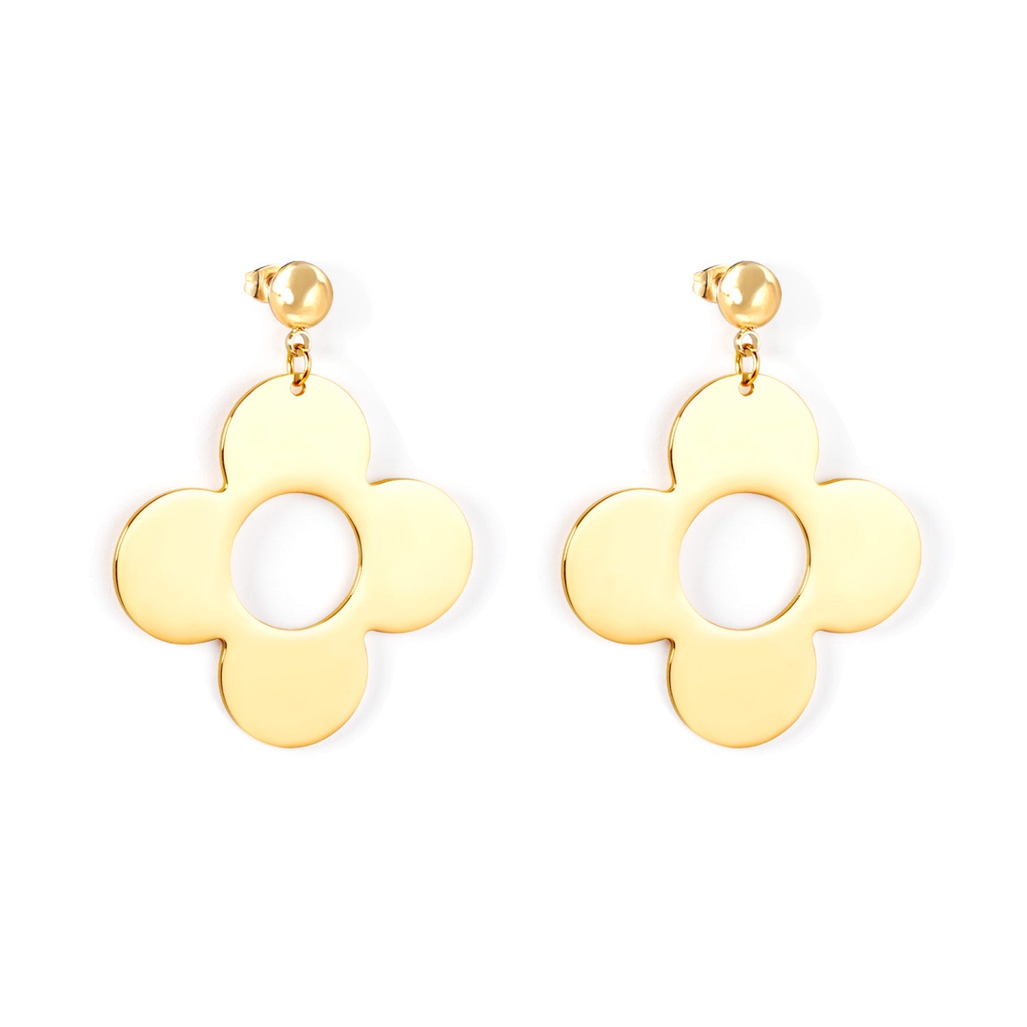 Steel Bead Halves Polished & Brushed 4-Piece Flower Earrings asonjewelry