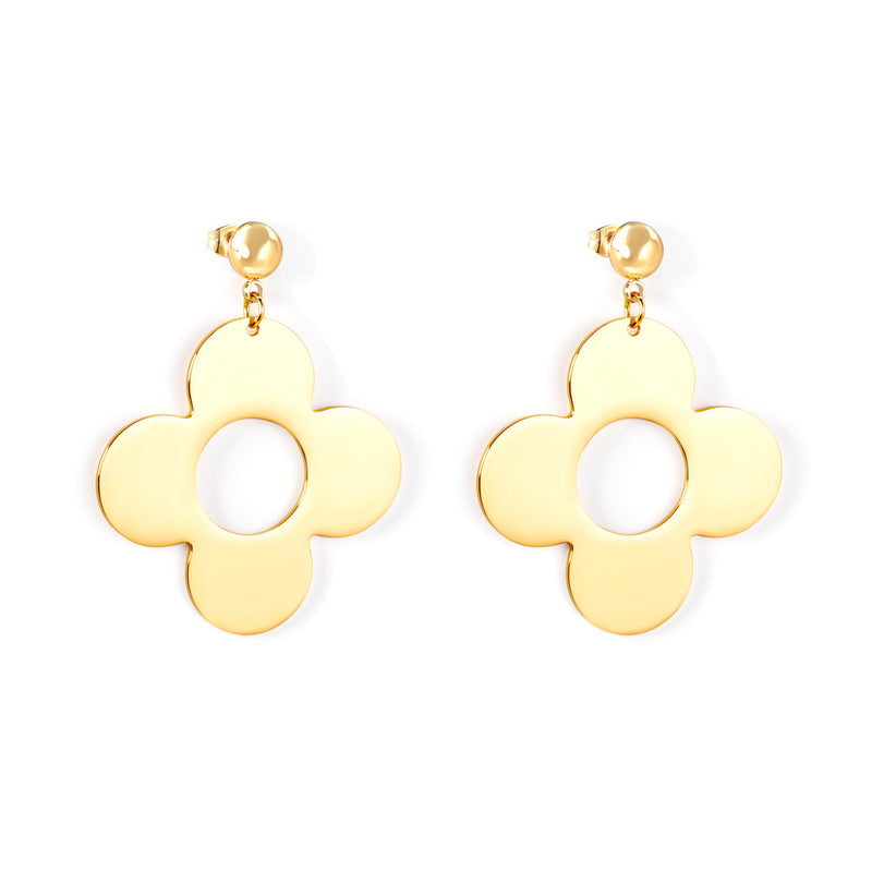 Steel Bead Halves Polished & Brushed 4-Piece Flower Earrings