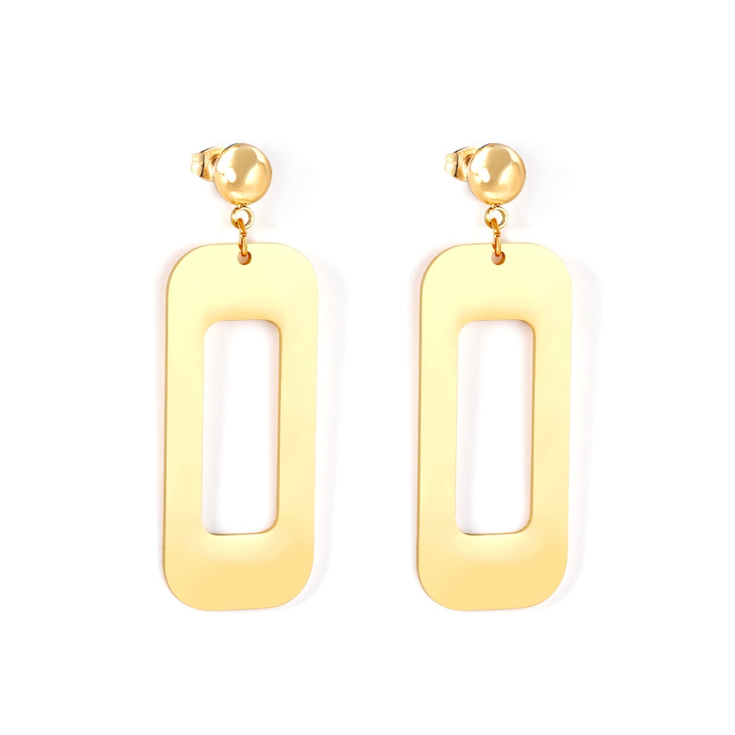 Half Bead Glossy & Brushed Long Cutout Earrings Goldtone asonjewelry