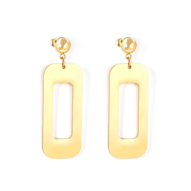Half Bead Glossy & Brushed Long Cutout Earrings Goldtone